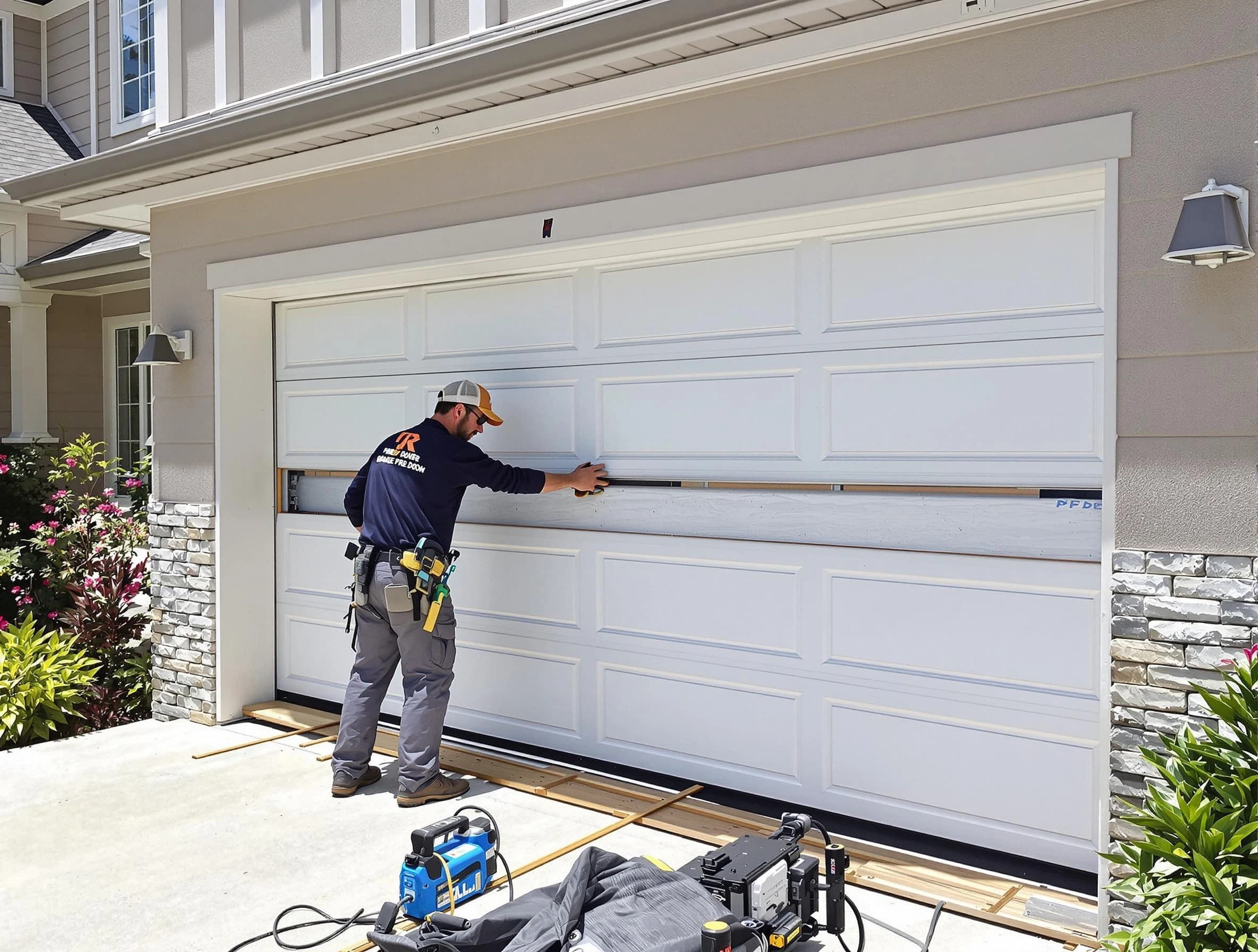 Tuscaloosa Garage Door Repair team performing complete garage door replacement at Tuscaloosa residence