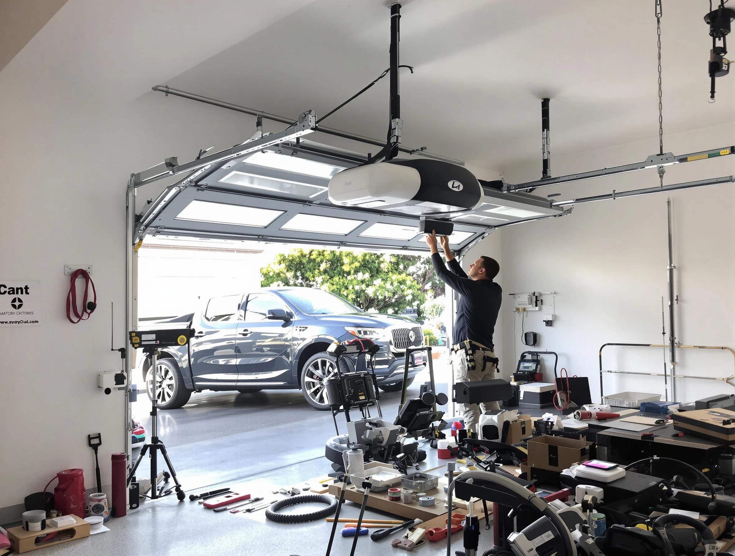 Tuscaloosa Garage Door Repair specialist installing smart garage door opener system in Tuscaloosa home