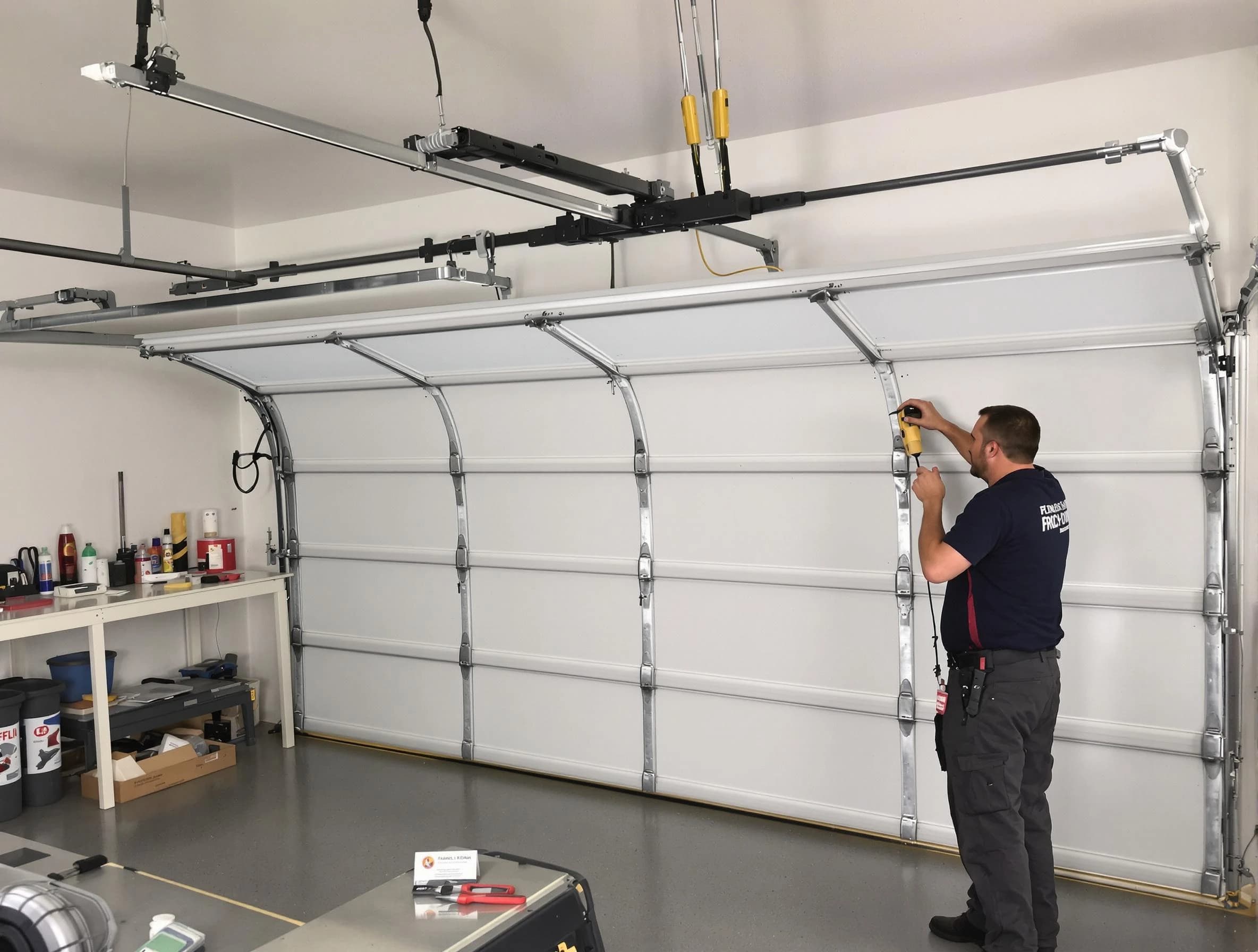 Tuscaloosa Garage Door Repair certified technician performing overhead door system repair in Tuscaloosa