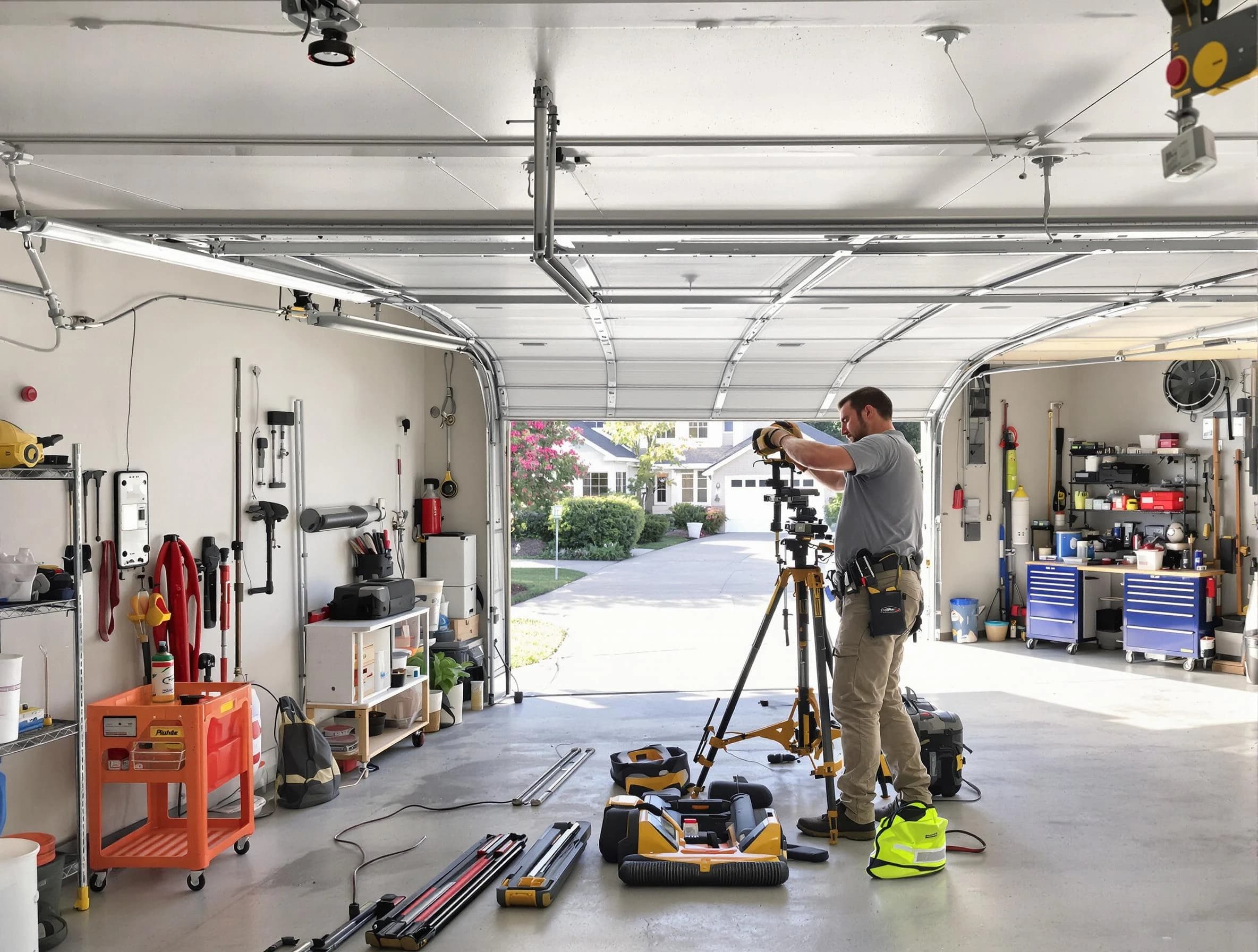 Tuscaloosa Garage Door Repair specialist performing laser-guided track alignment in Tuscaloosa